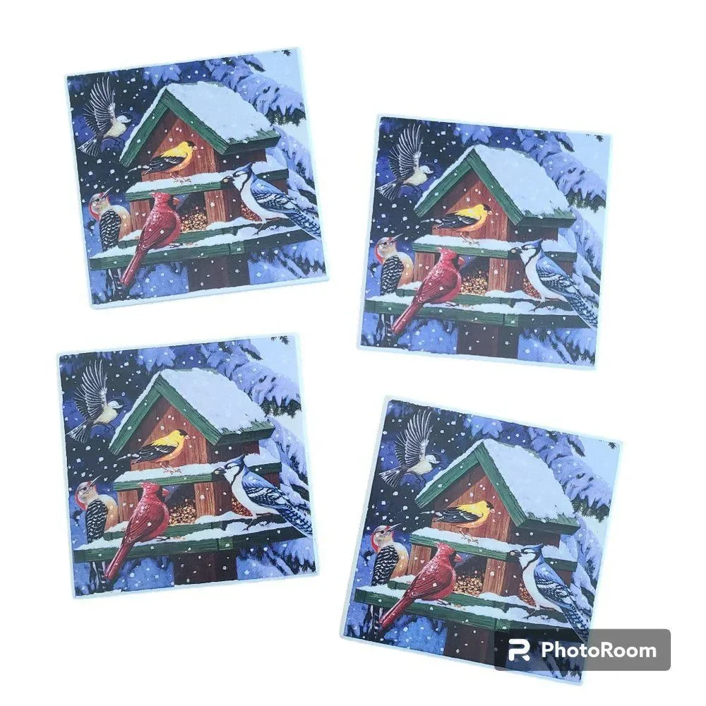 Set Of Four Ceramic Tile Coasters Artwork 
